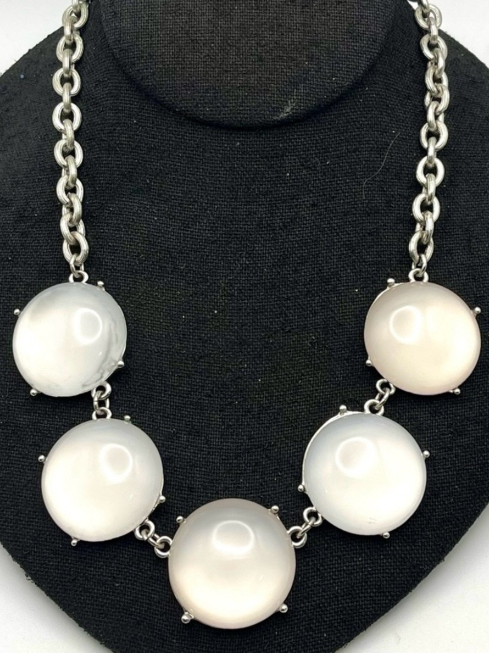 Stylish White Pearlescent Moonglow Disc Necklace Statement Piece Summer Chic